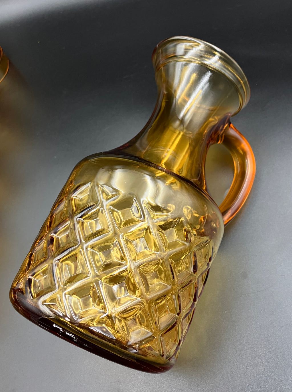 Mid Century Bormioli Italian Amber Glass Jug & 6 Glasses Set With Original Box