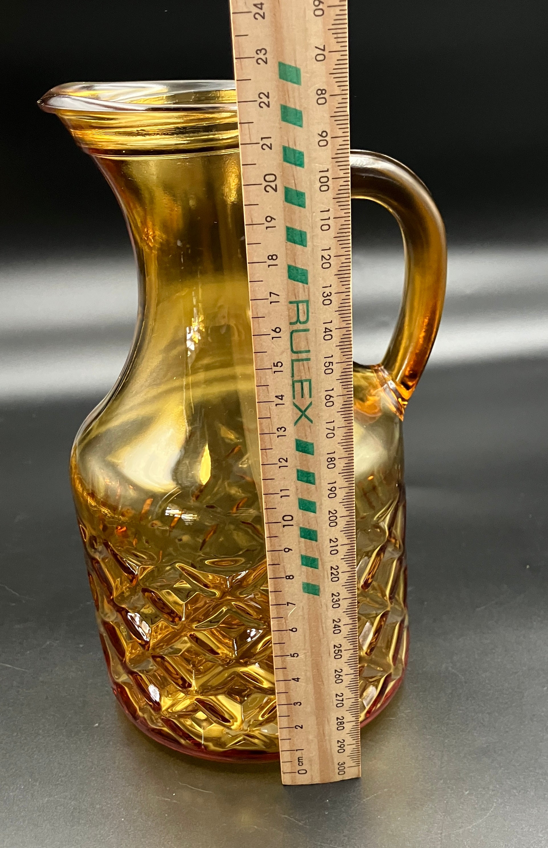 Mid Century Bormioli Italian Amber Glass Jug & 6 Glasses Set With Original Box