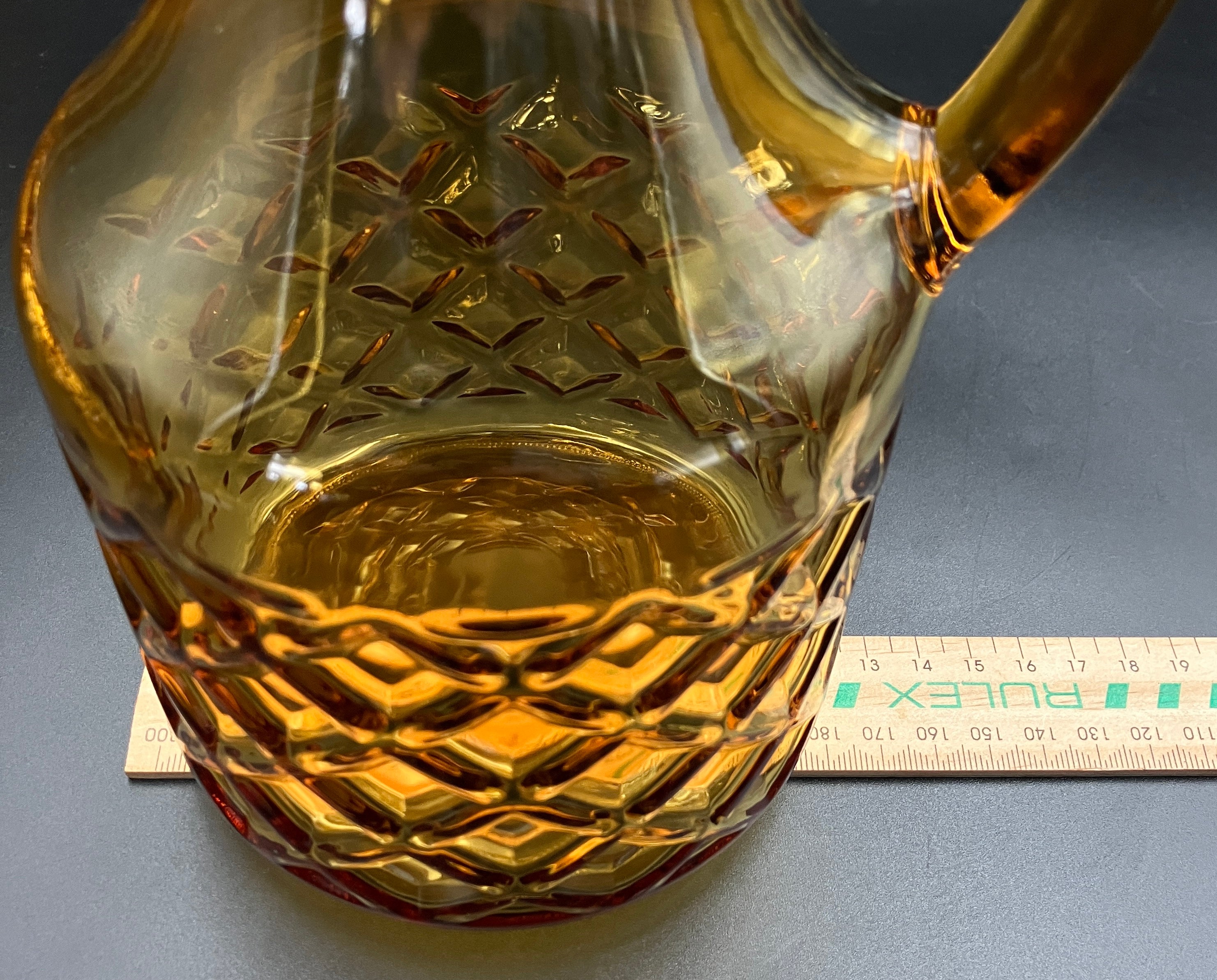 Mid Century Bormioli Italian Amber Glass Jug & 6 Glasses Set With Original Box