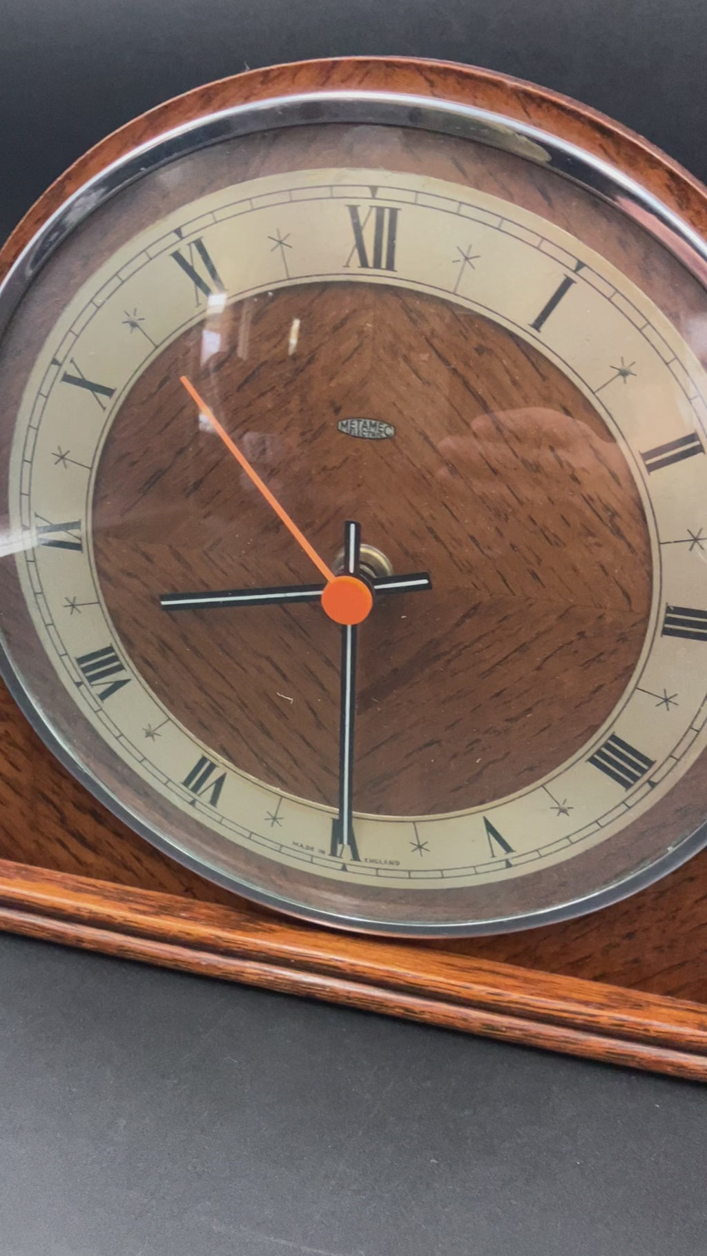 Vintage Metamec Mantel Clock Convex Glass Wooden Desk Mantle 29cm Refurbished